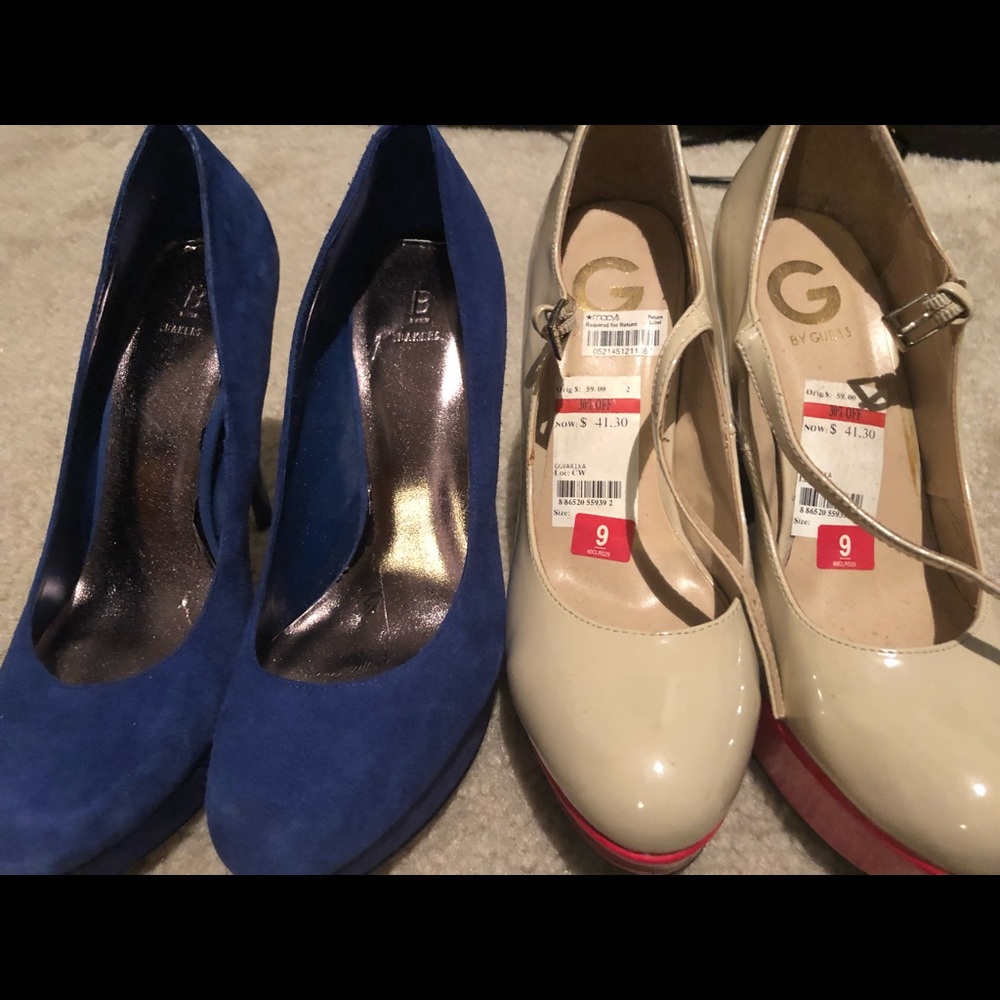 Bakers Royal blue heels & Guess tan and red heels